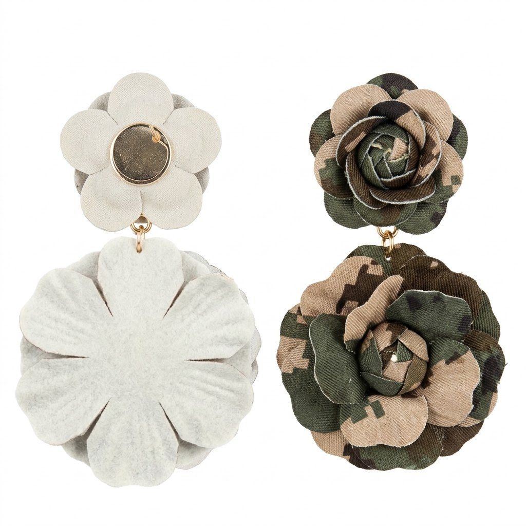Drop Camouflage Dimensional Double Flower Earrings