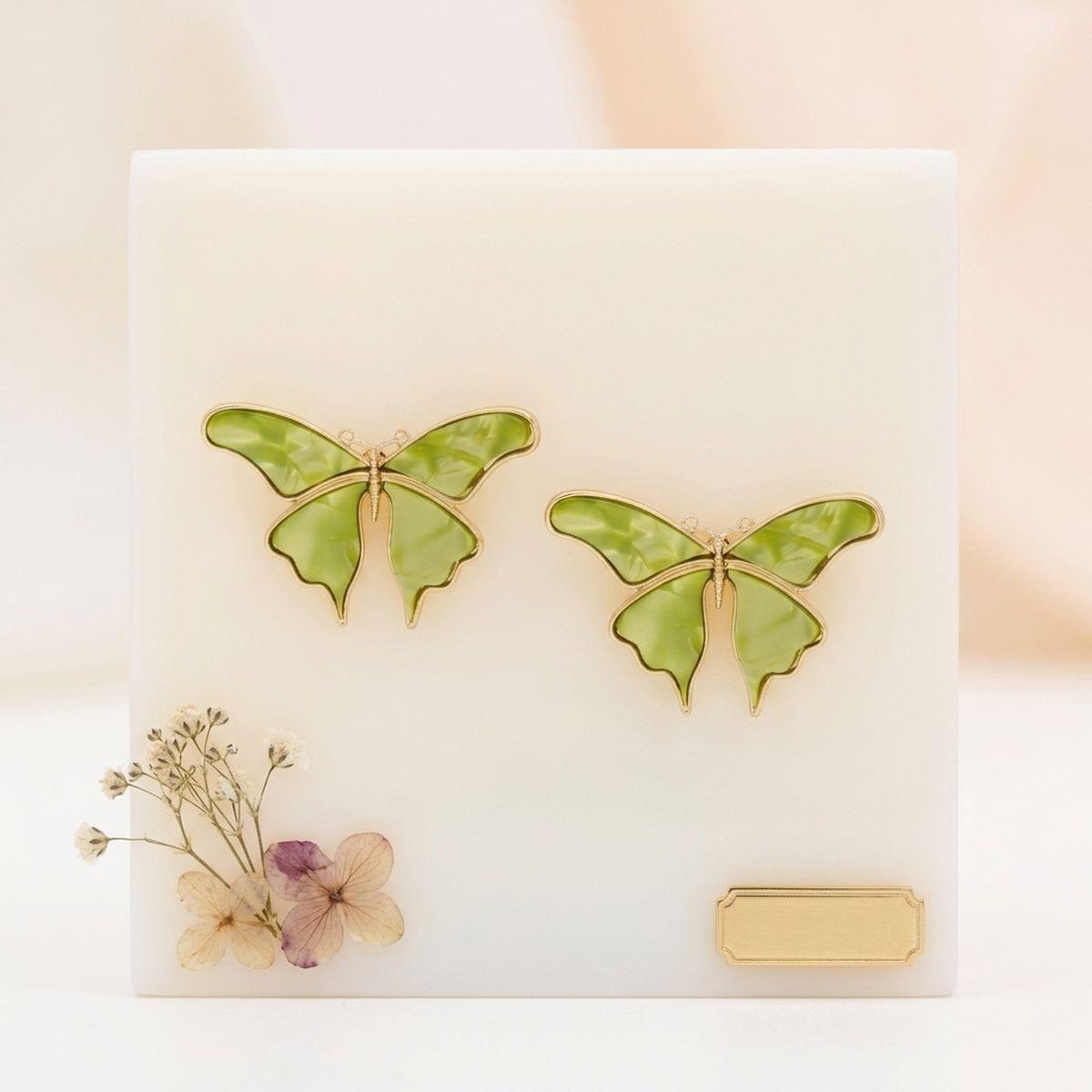 Stud Green Winged Butterfly Free Spirit Earrings