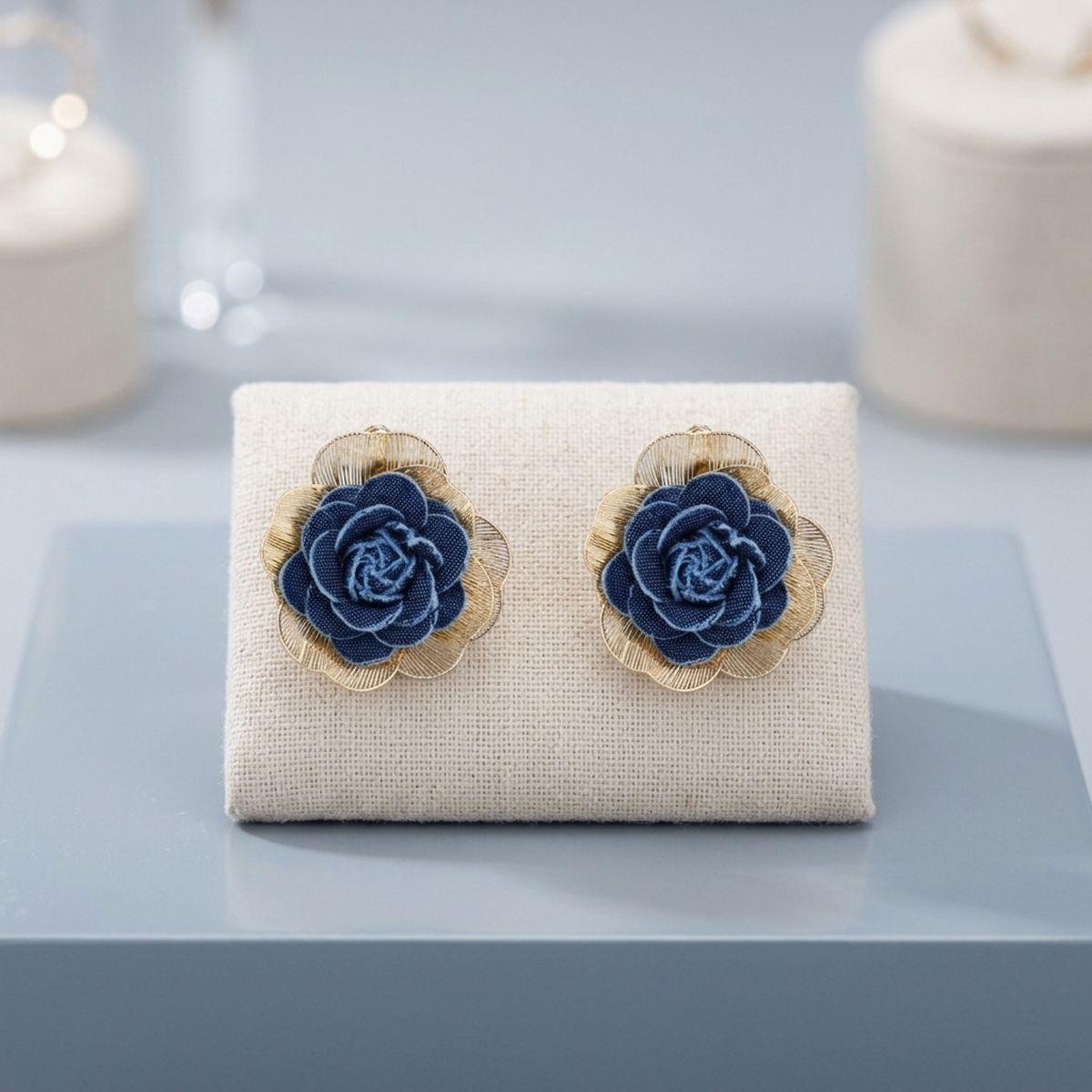 Stud Medium Blue Denim Rose Die Cut Earrings