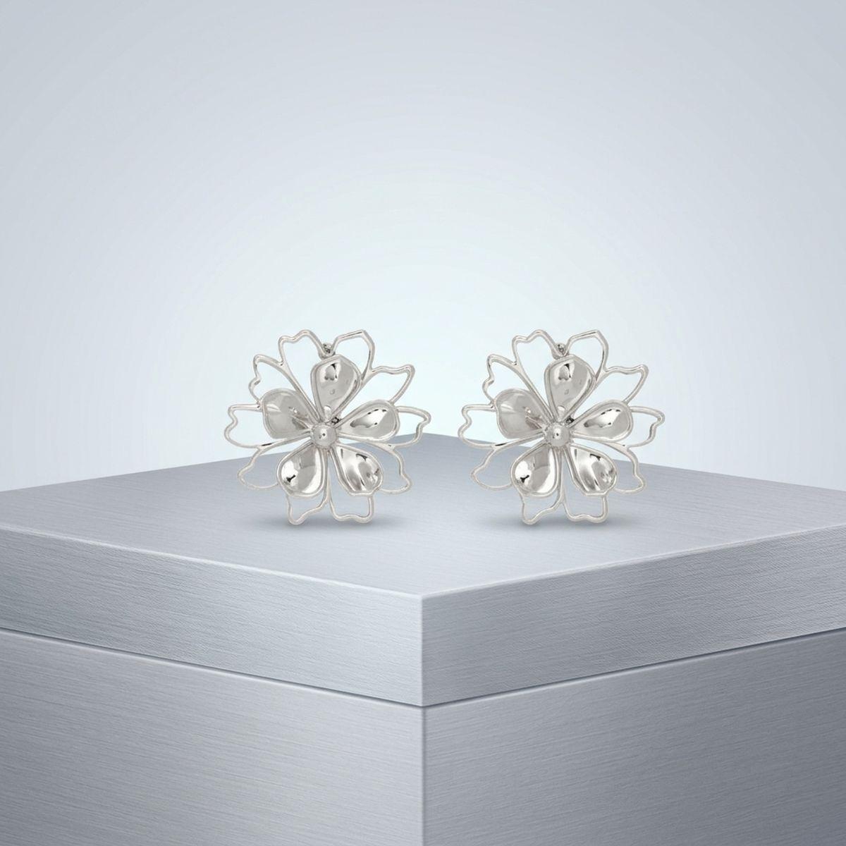 Stud Silver Flower Petal Flower Outline Earrings