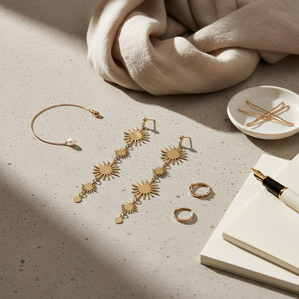 Dangle Golden Sunburst Celestial Earrings