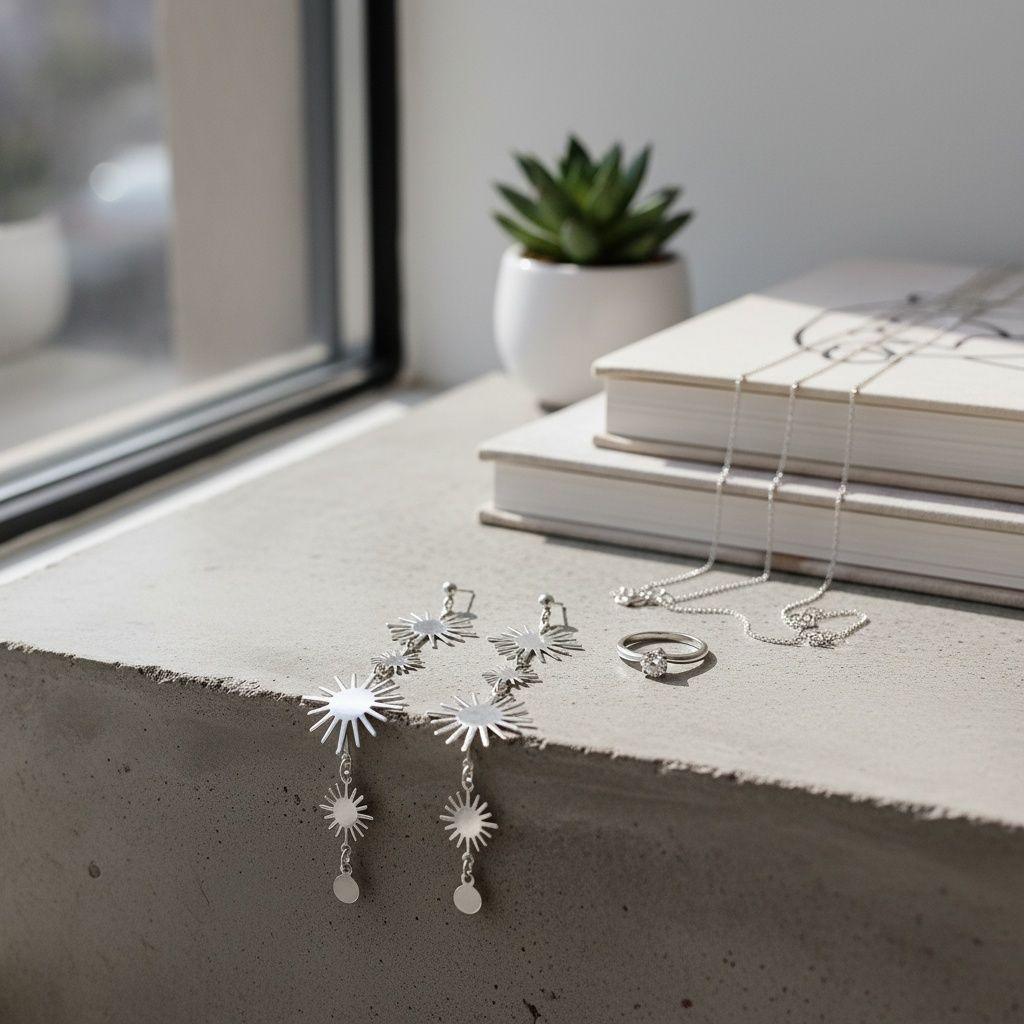 Dangle Silver Sunburst Celestial Earrings