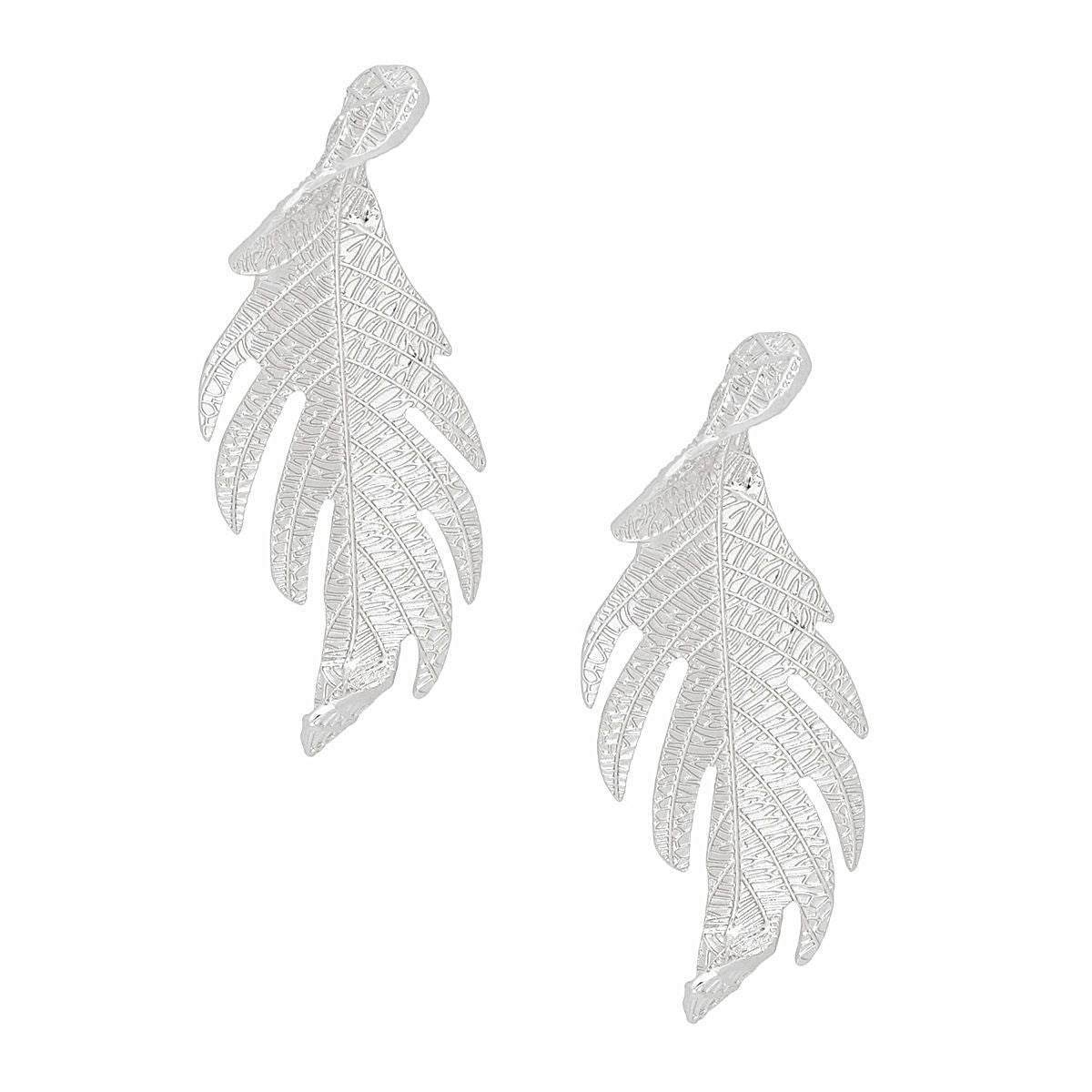 Stud Elongated Silver Twisted Leaf Organic Earrings
