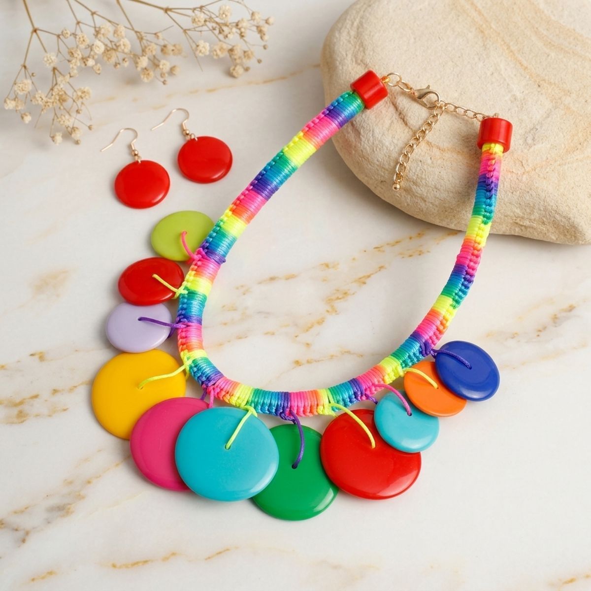 Collar Rainbow Wrap Multicolor Disc Necklace