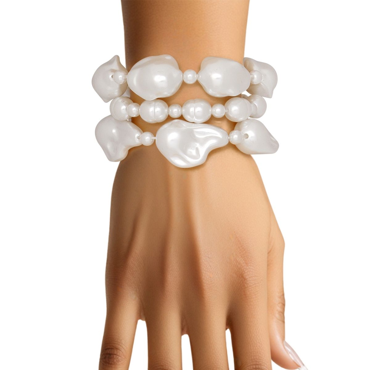 3 Pcs Natural White Faux Pearl Bracelet Set