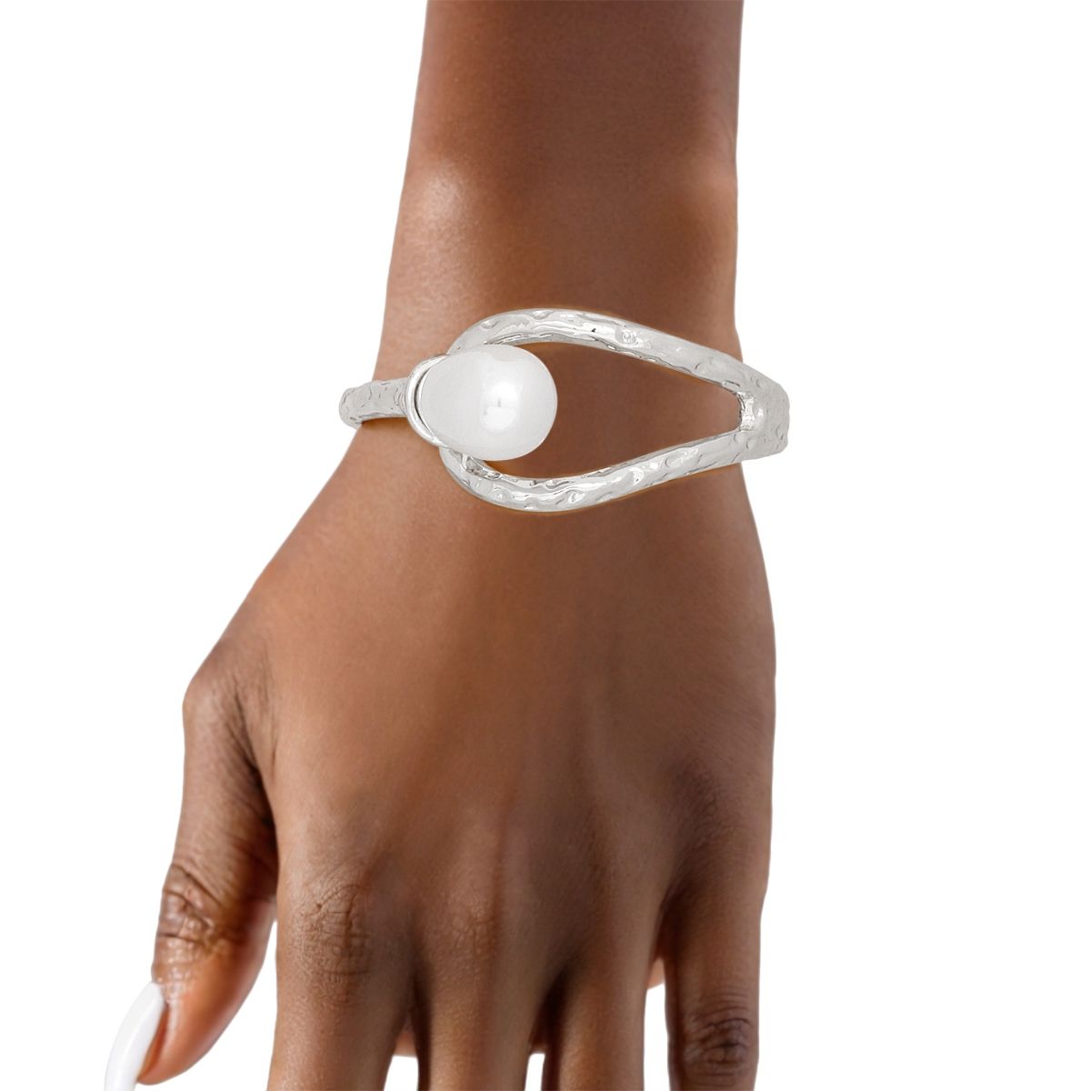 Cuff Teardrop White Pearl Silver Hinge Bracelet