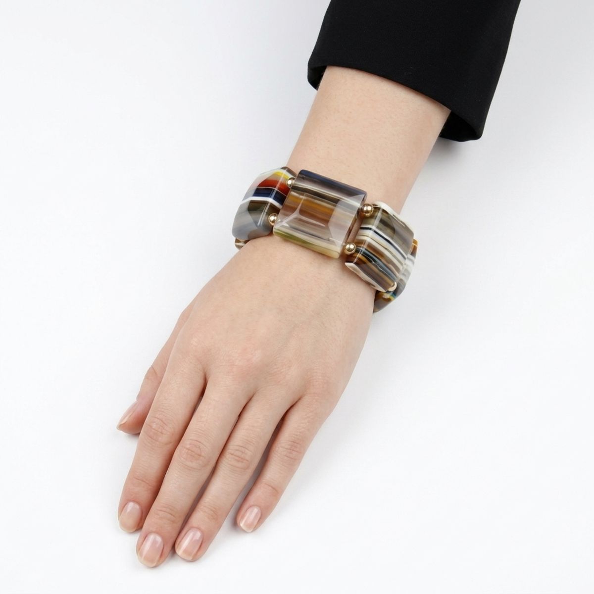 Multi Striped Dimensional Square Stretch Bracelet