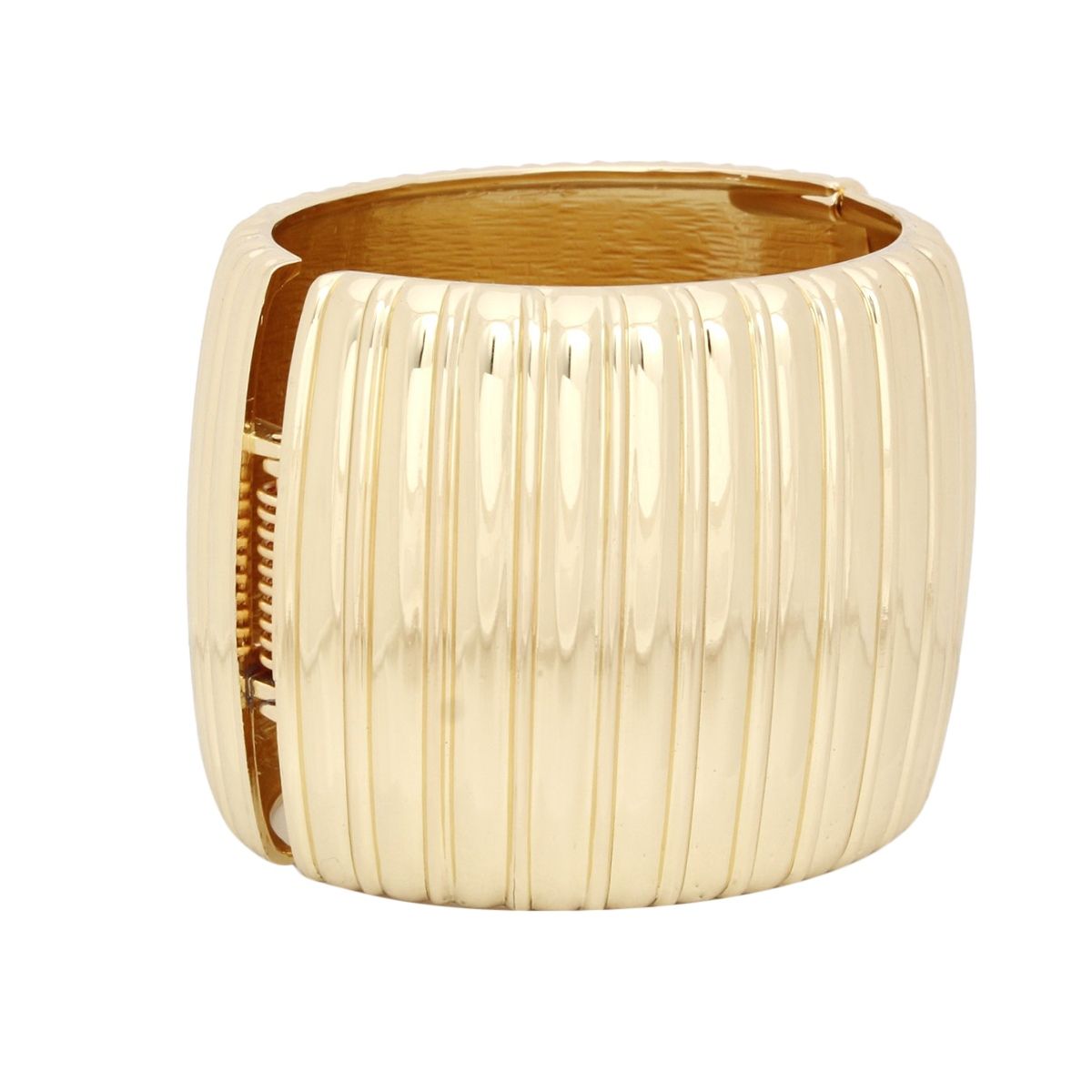 Cuff Gold Sculptural Ribbed Wide Hinge Bracelet