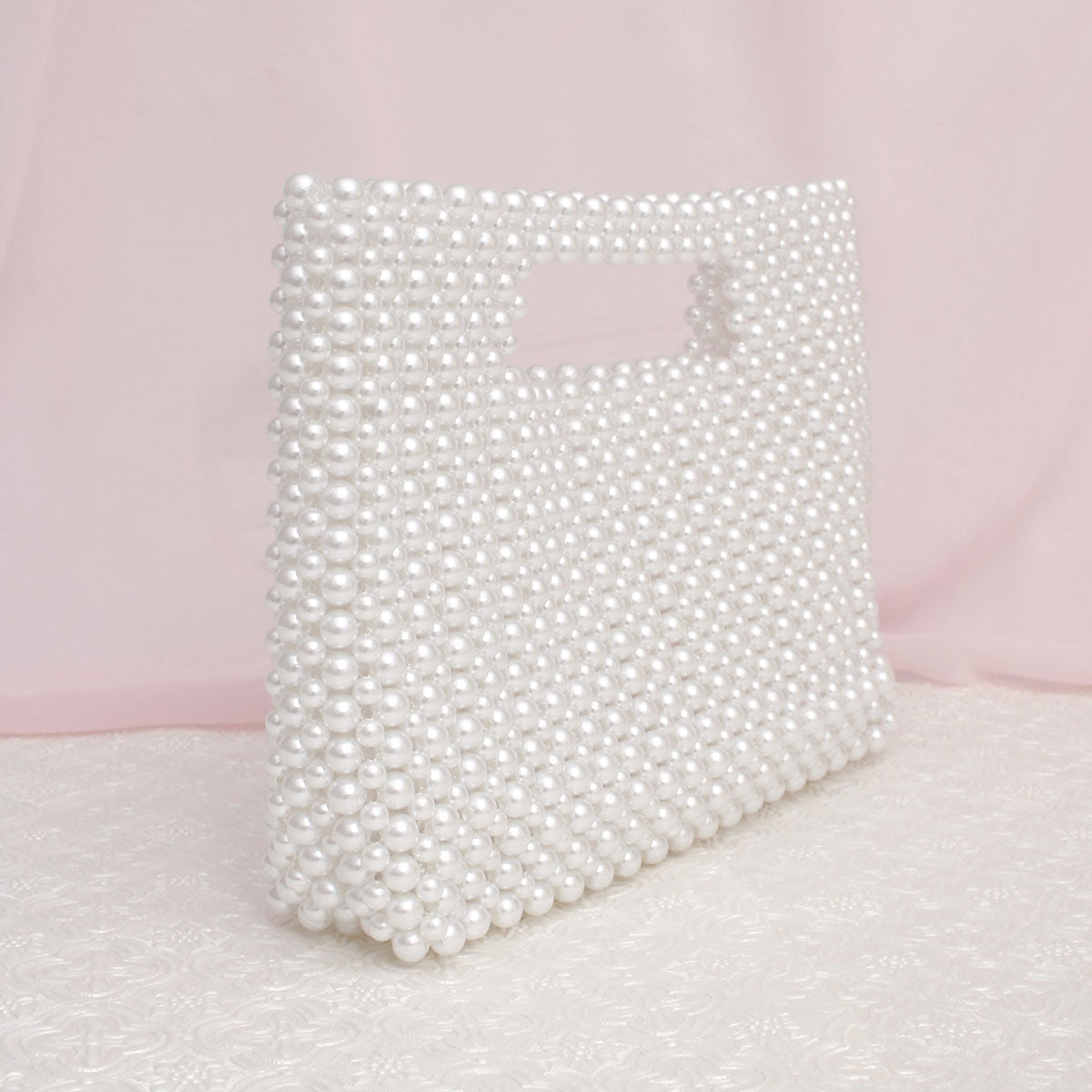 Clutch Vintage White Pearl Cut Out Handle Bag