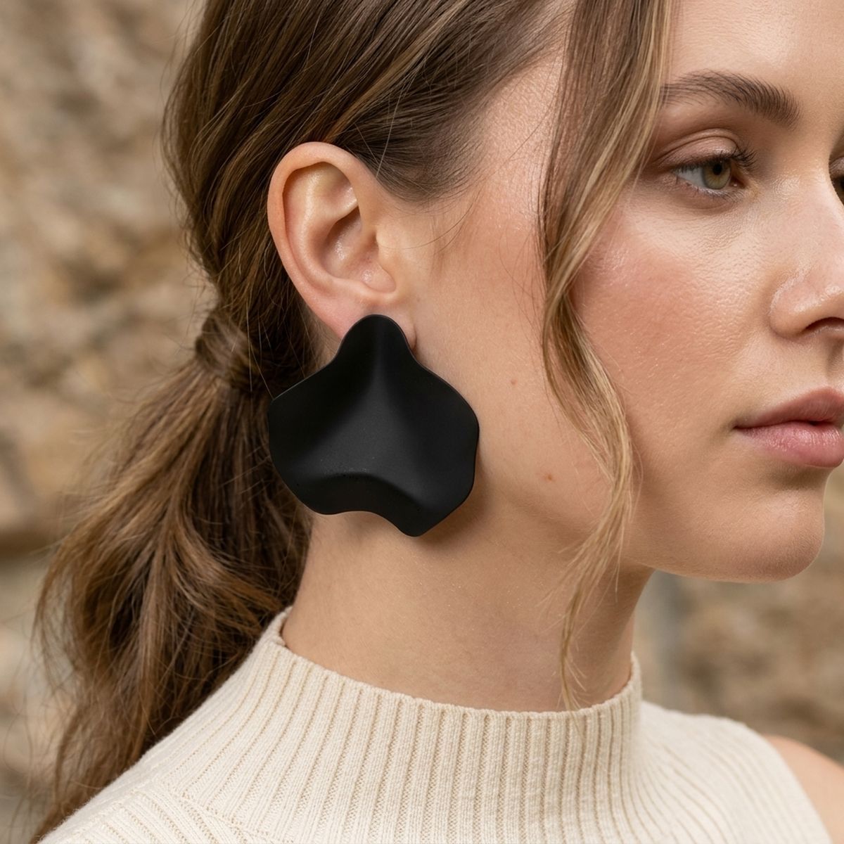 Black Matte Coating Sculpted Stud Earrings