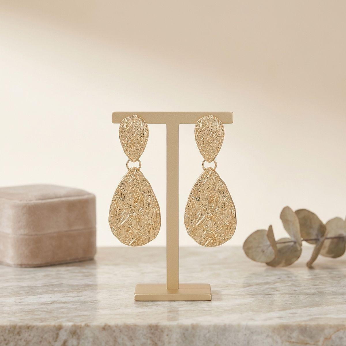 Clip On Double Teardrop Melted Gold Earrings