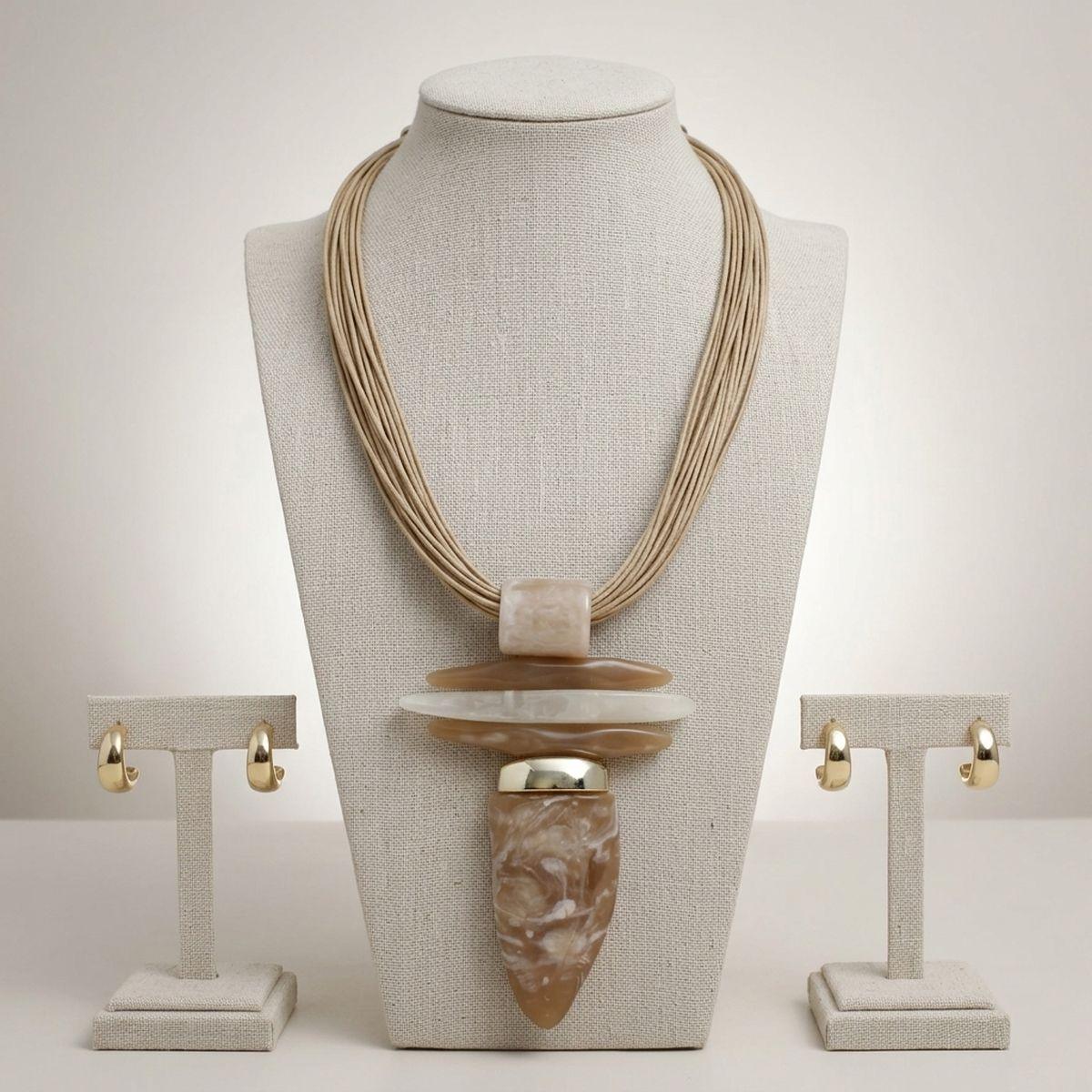 Light Brown Marbled Horn Pendant Cord Necklace