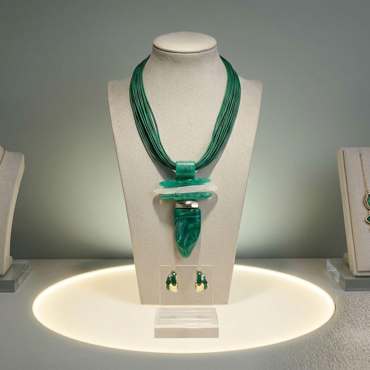 Green Marbled Horn Pendant Multi Cord Necklace