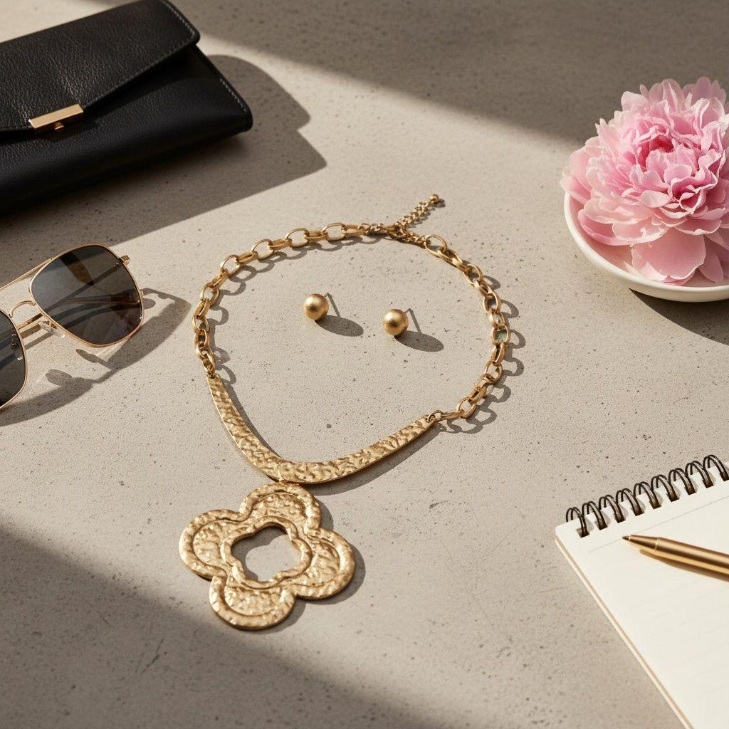 Pendant Matte Gold Hammered Quatrefoil Necklace