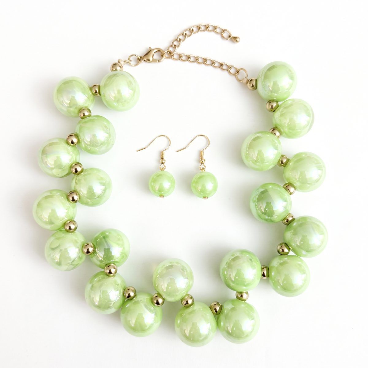 Lime Green Marble Bubble Ball Bead Necklace
