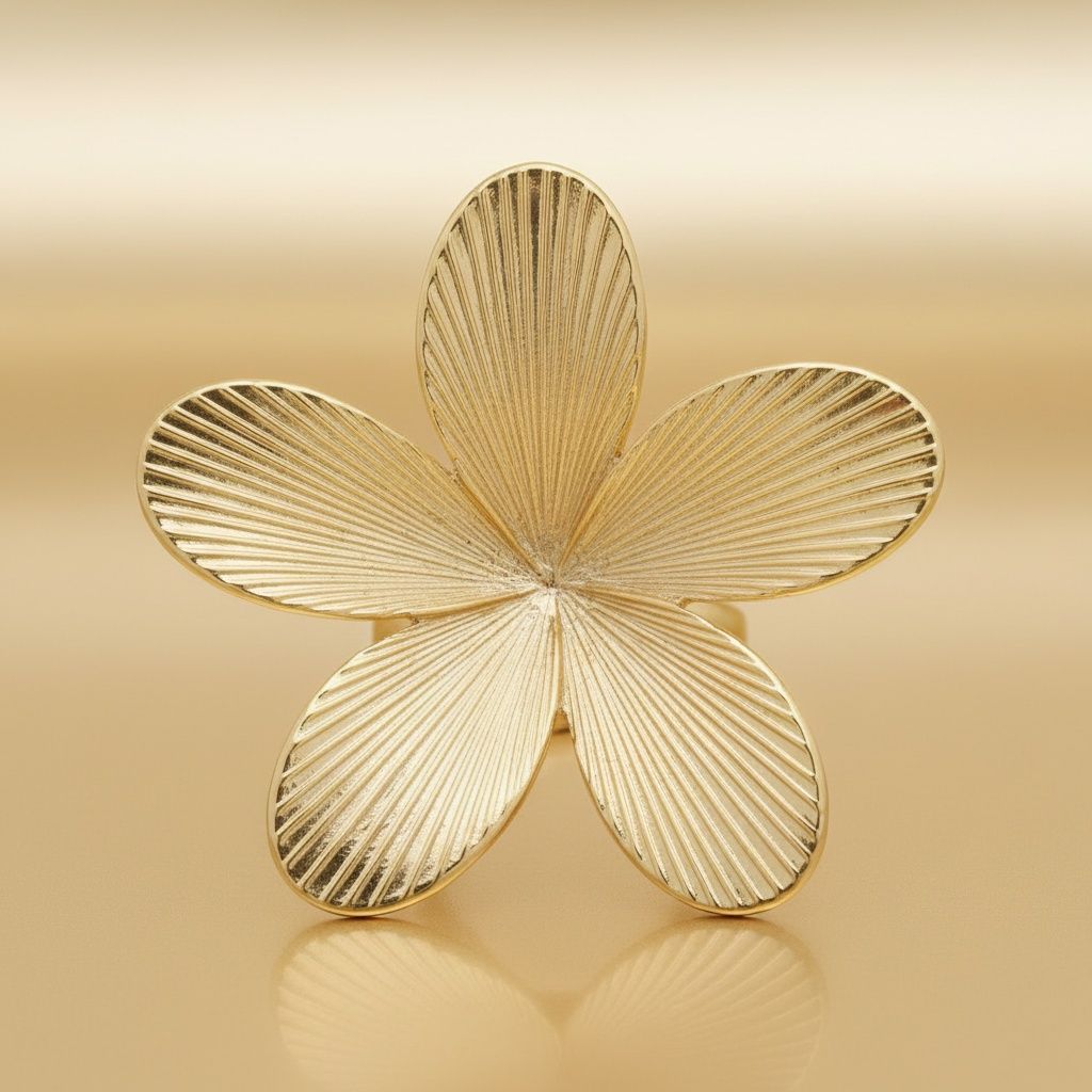 Cocktail Ring Large Gold Ribbed Petal Flower Ring