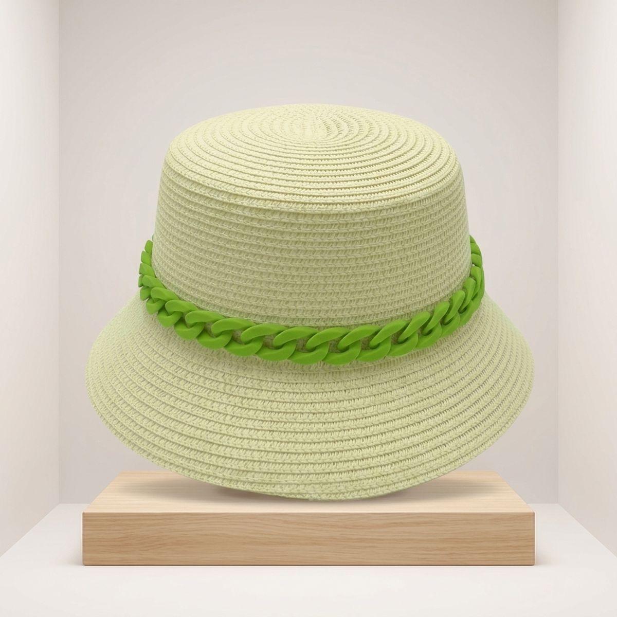 Green Chain Straw Bucket Hat