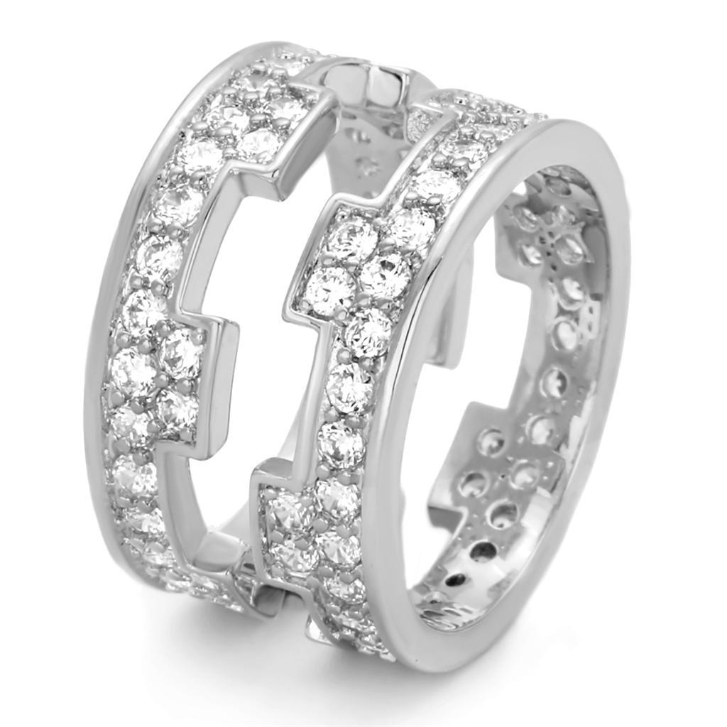 LO3348 - Rhodium Brass Ring with AAA Grade CZ in Clear