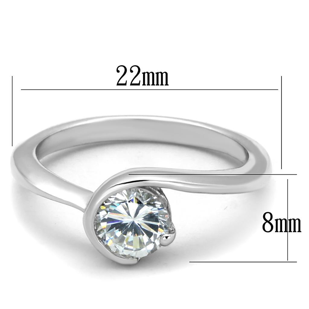 LO3639 - Rhodium Brass Ring with AAA Grade CZ in Clear