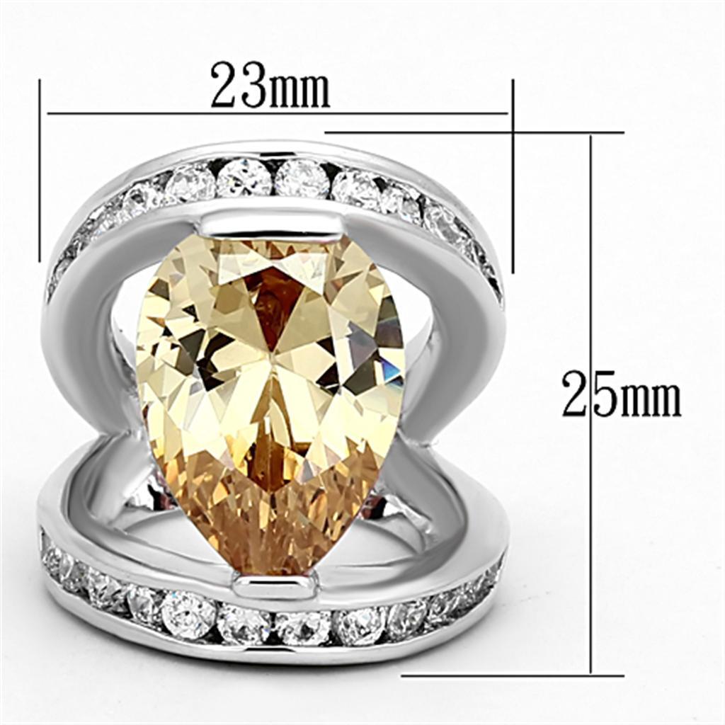 LOA922 - Rhodium Brass Ring with AAA Grade CZ in Champagne