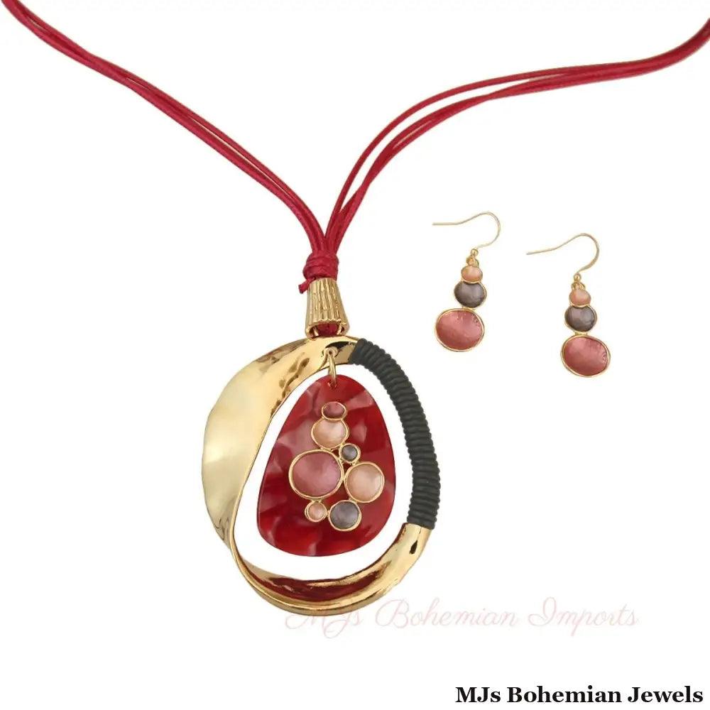 Long Fuchsia Leather Pendant Necklace