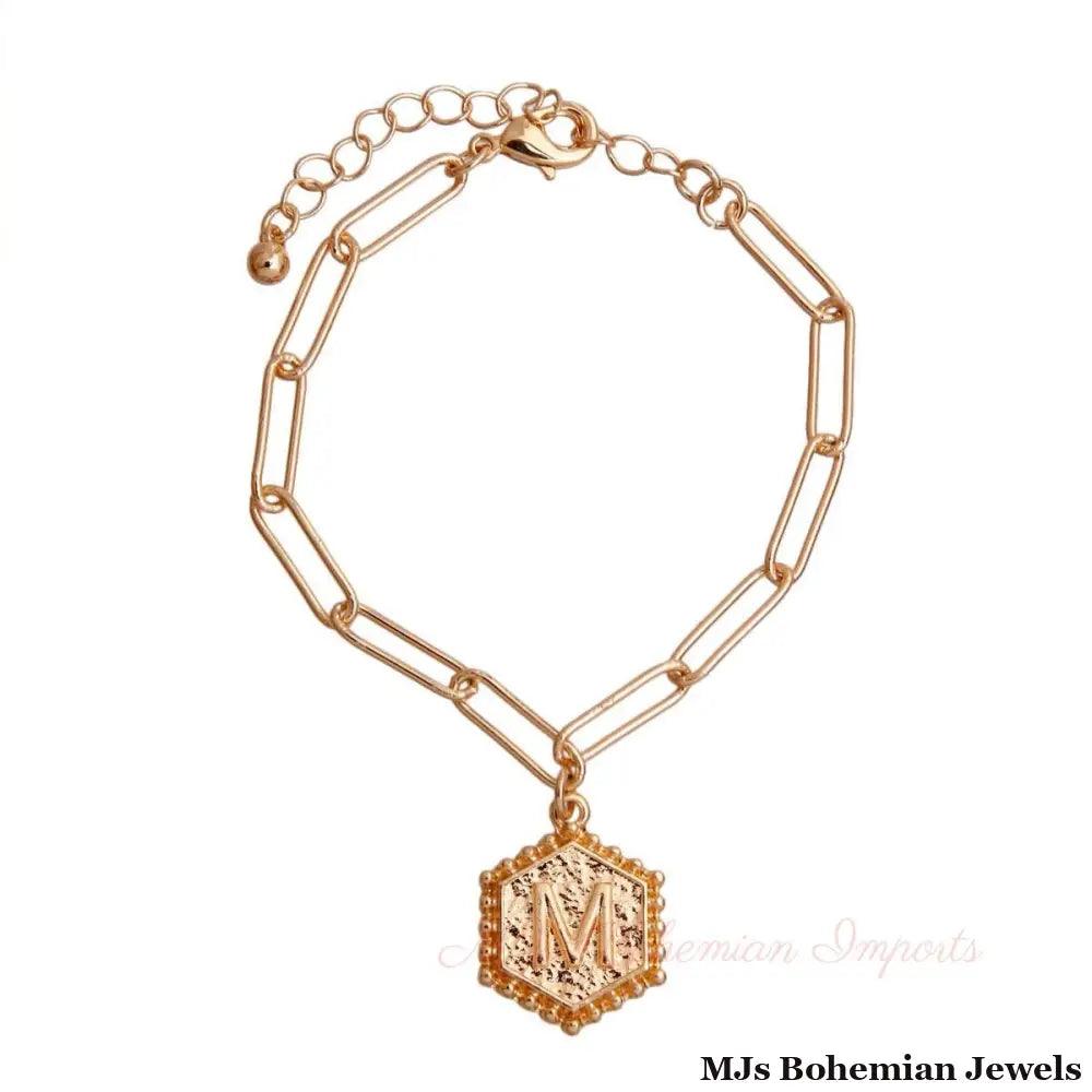 M Hexagon Initial Charm Bracelet