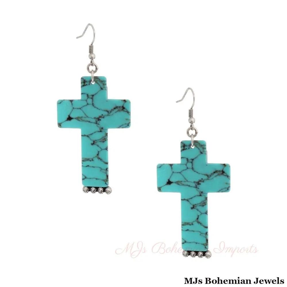 Marbled Turquoise Cross Earrings