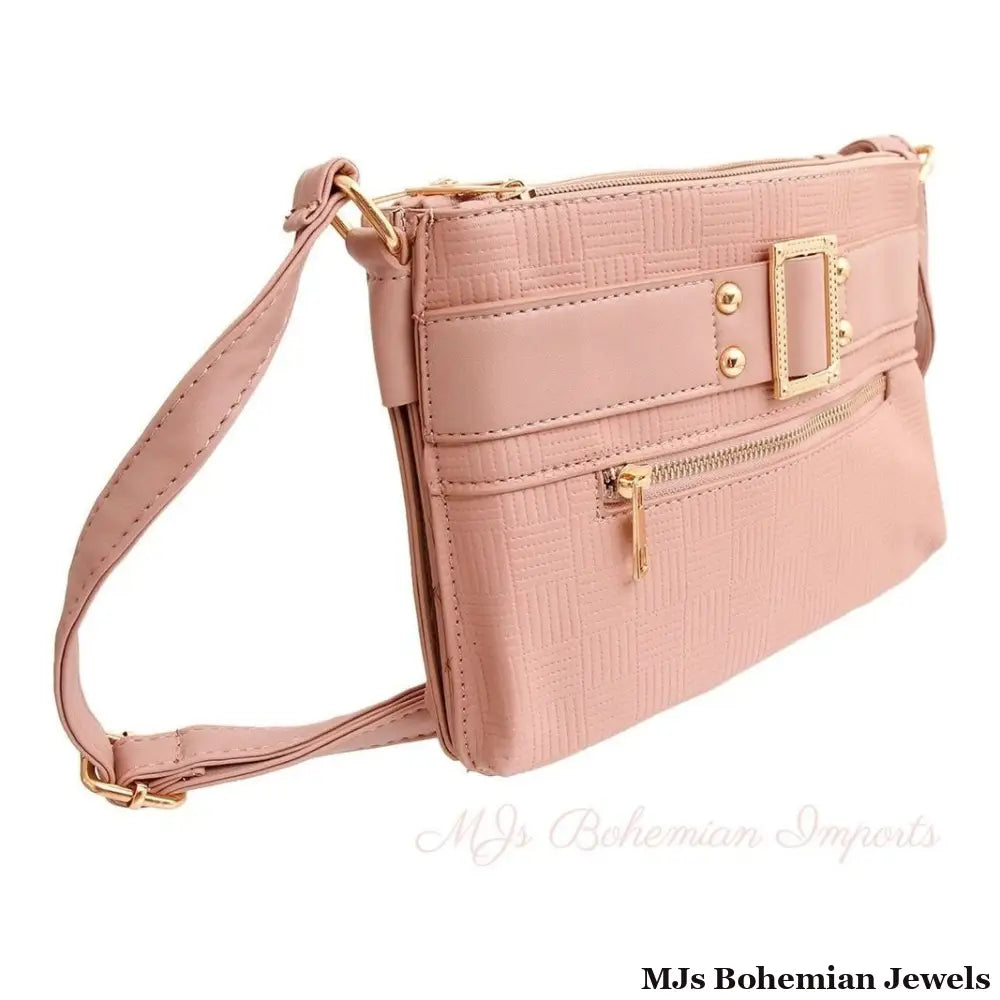 Mauve Leather Buckle Crossbody