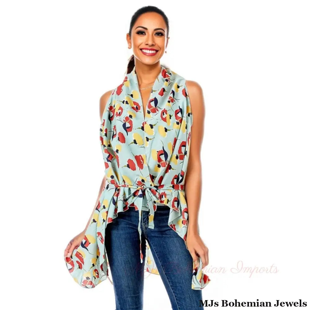 Mint Floral Vest Cover Up