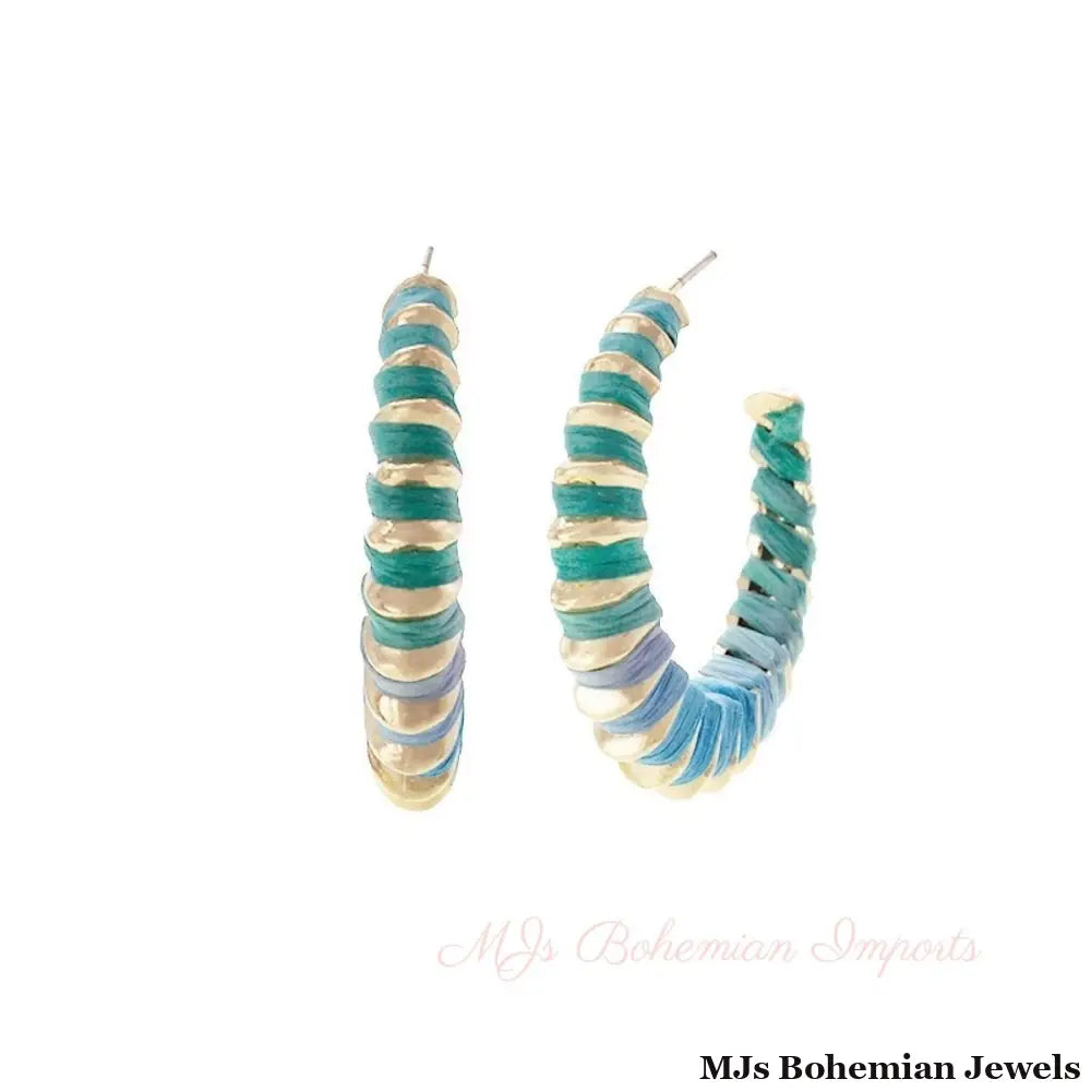 Mixed Blue Raffia Wrapped Hoops