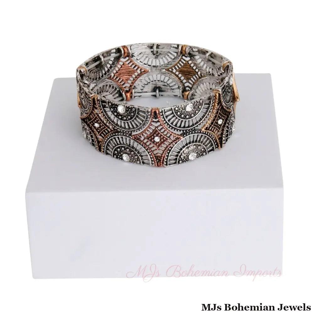Mixed Metal Round Filigree Bracelet
