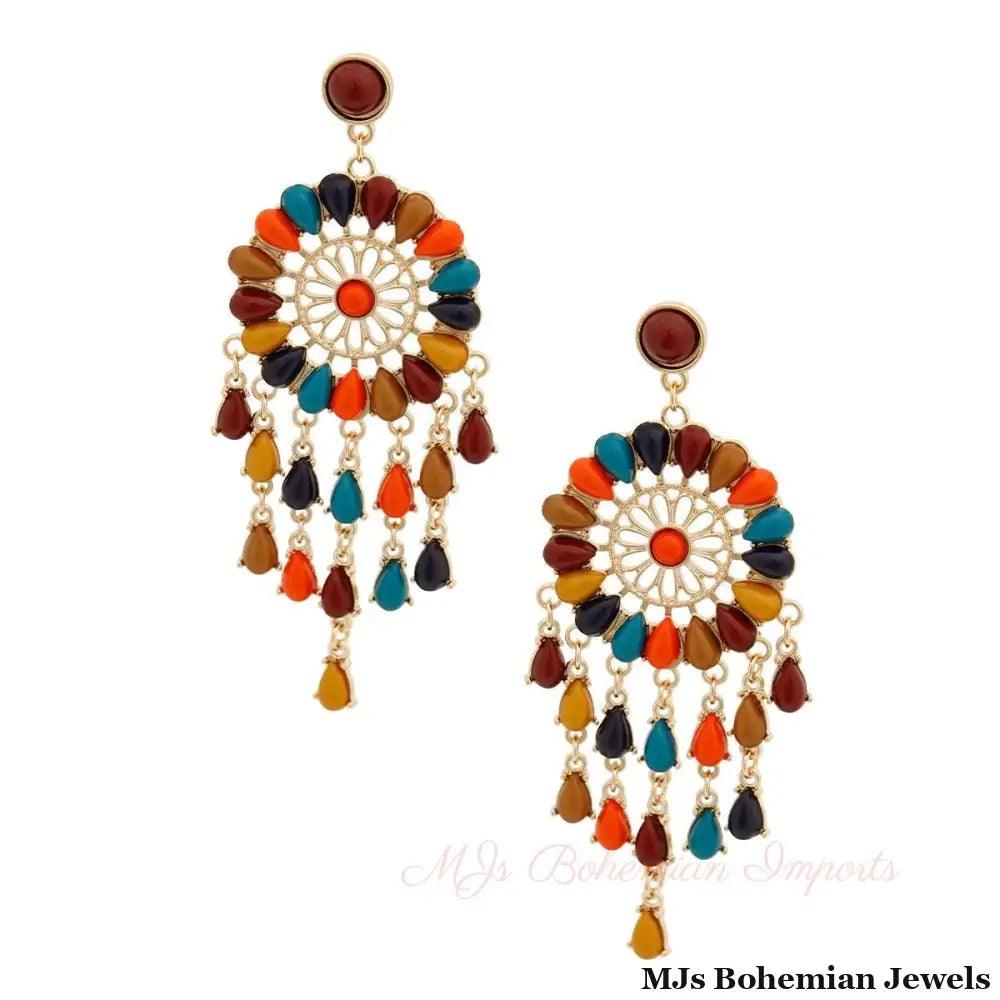 Multi Color Bead Dream Catcher Earrings
