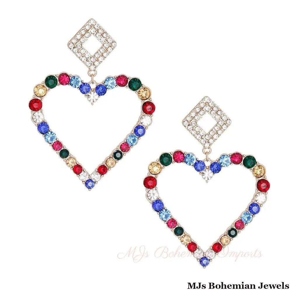 Multi Crystal Heart Drop Earrings