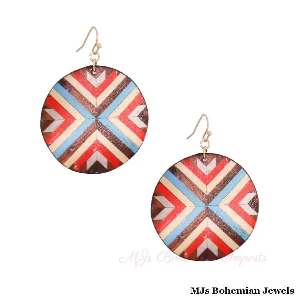 Multi Mosaic Leather Round Earrings