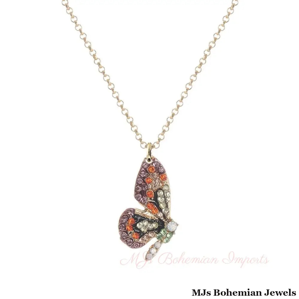 Multi Rhinestone Butterfly Wing Necklace