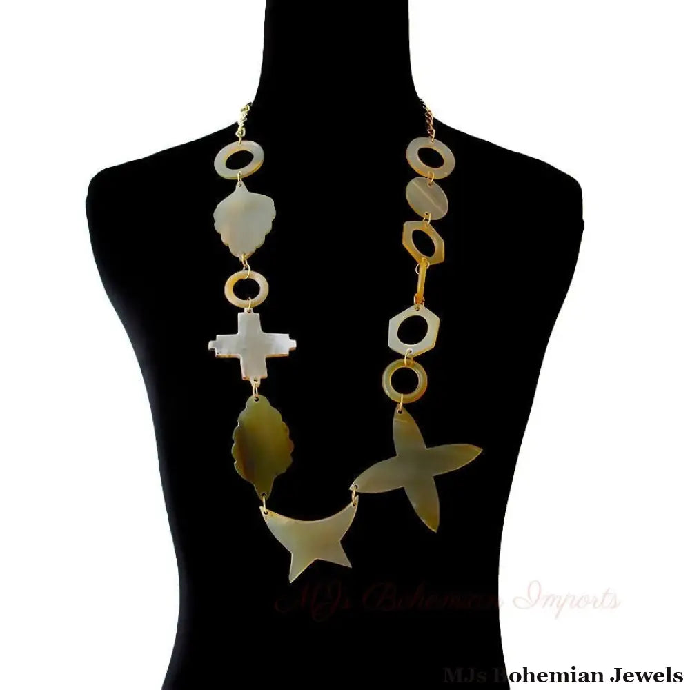 Multi Shape Buffalo Horn and Gold Chain Necklace