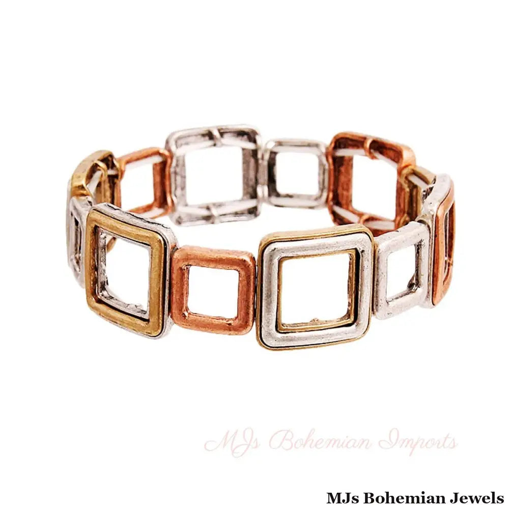 Multicolored Mixed Metal Square Bracelet