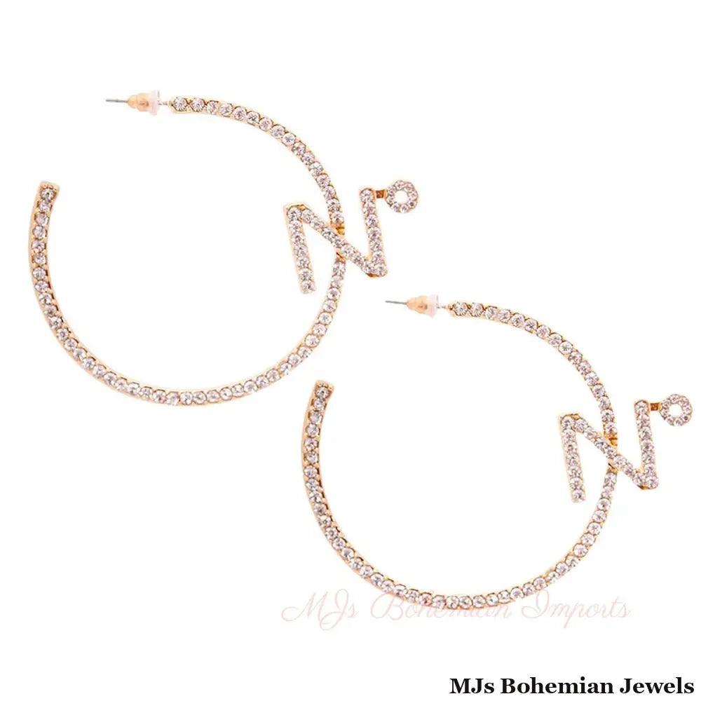 N Gold Rhinestone Hoops