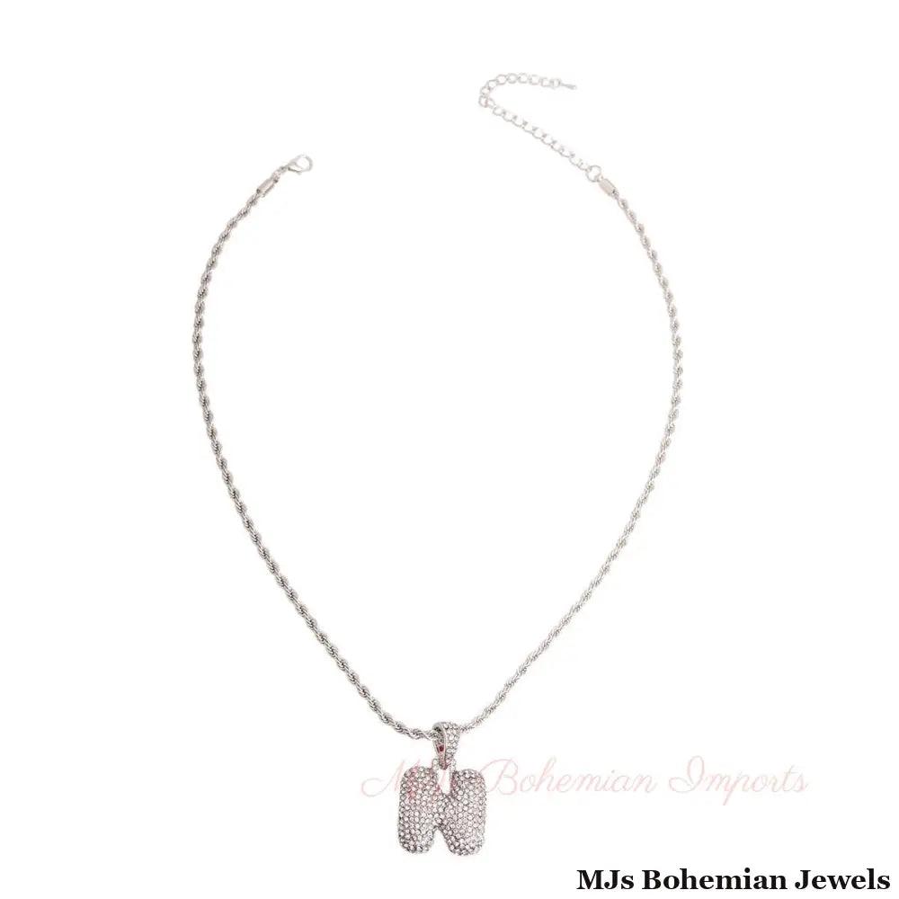 N Rhinestone Silver Necklace