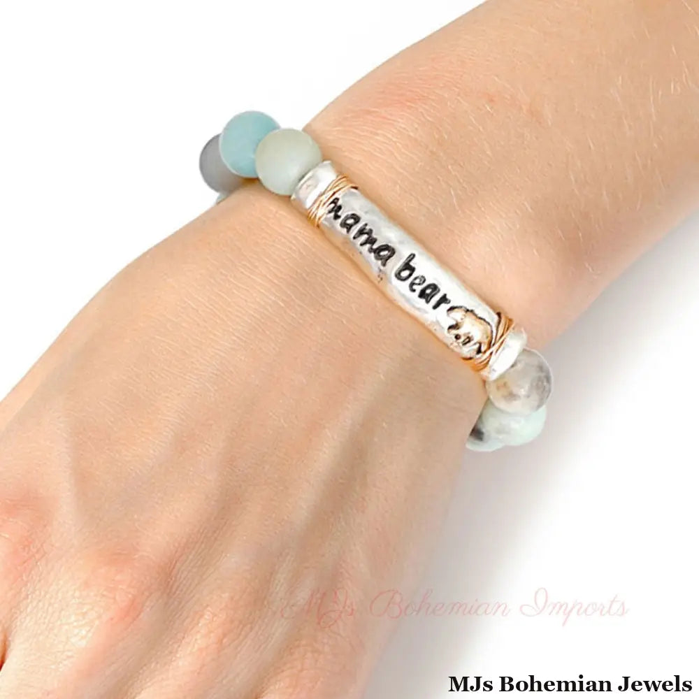 Natural Stone Bead Mama Bear Bracelet