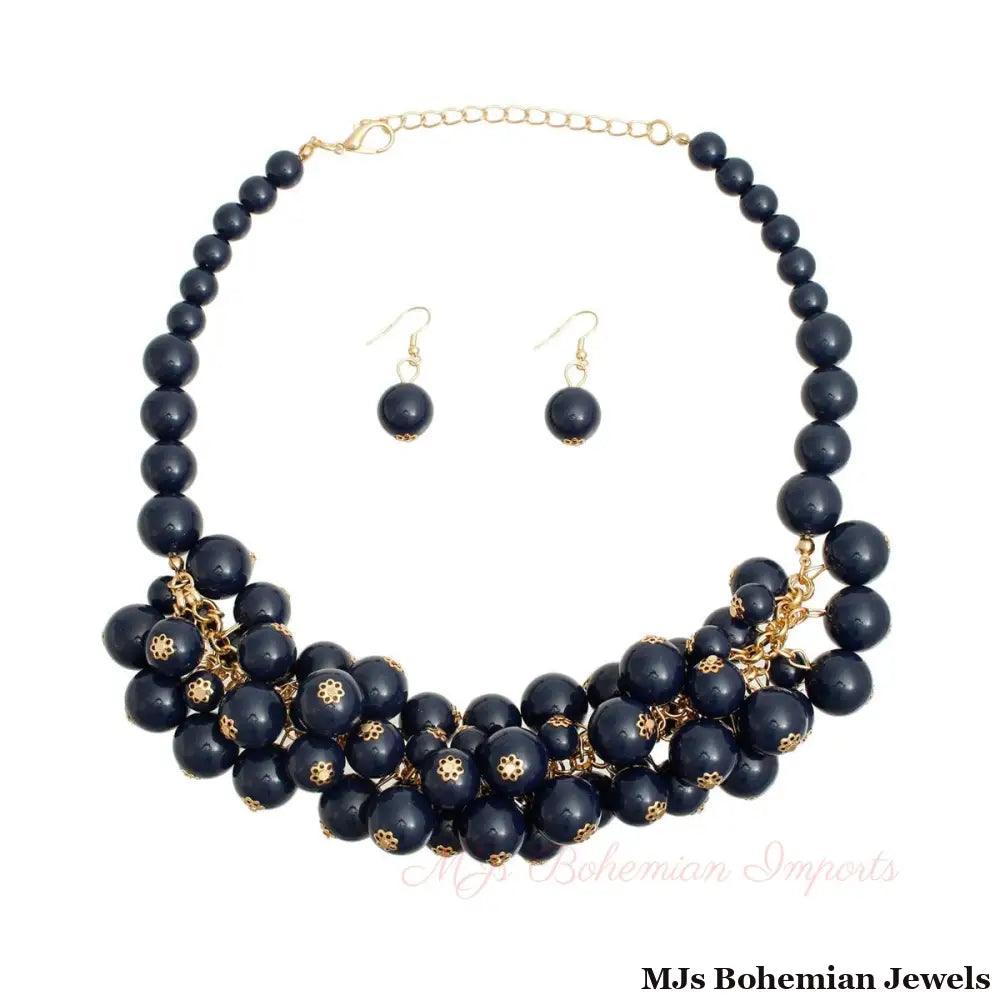Navy Ball Bead Cluster Collar Set