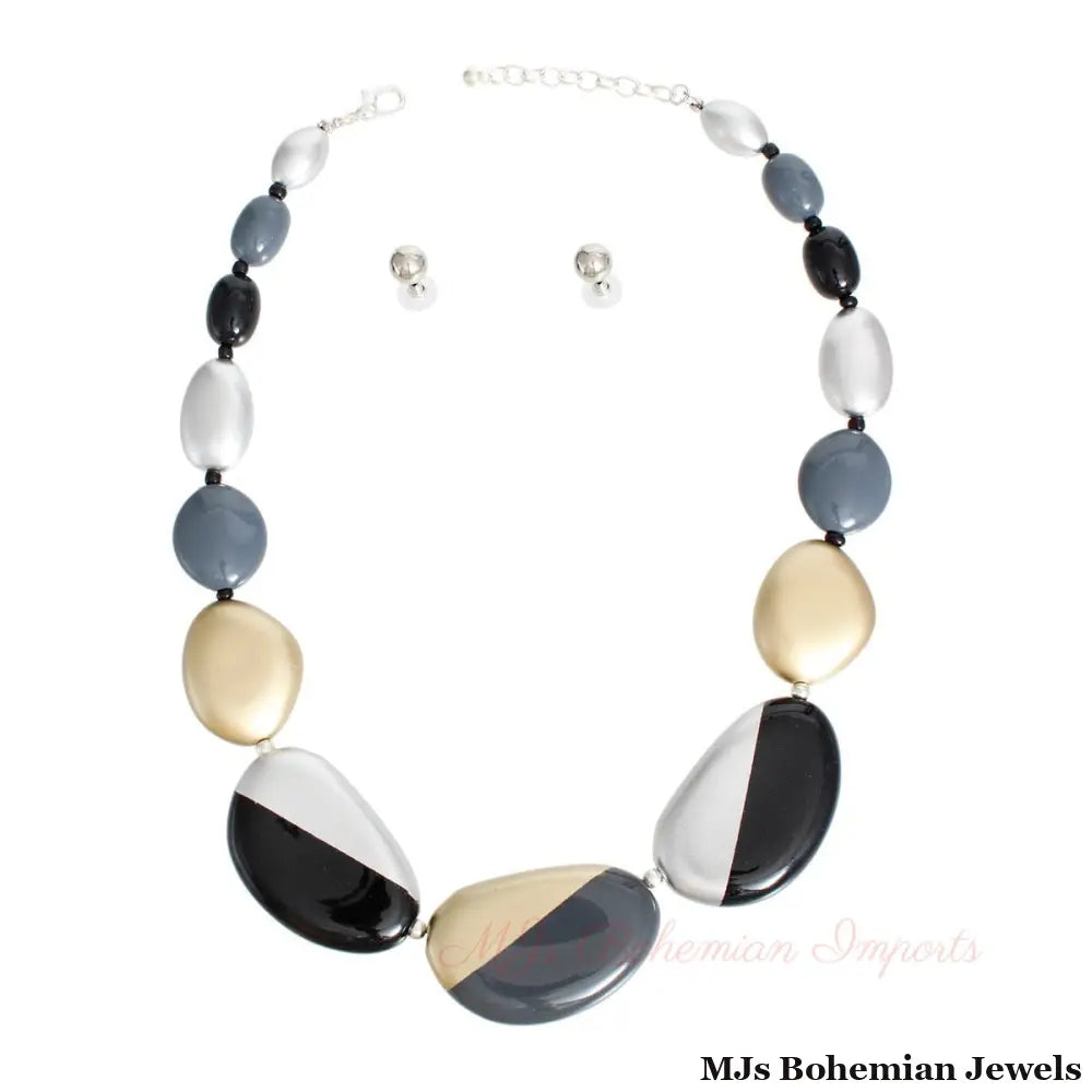 Necklace Black Bead Graduated Set for Women