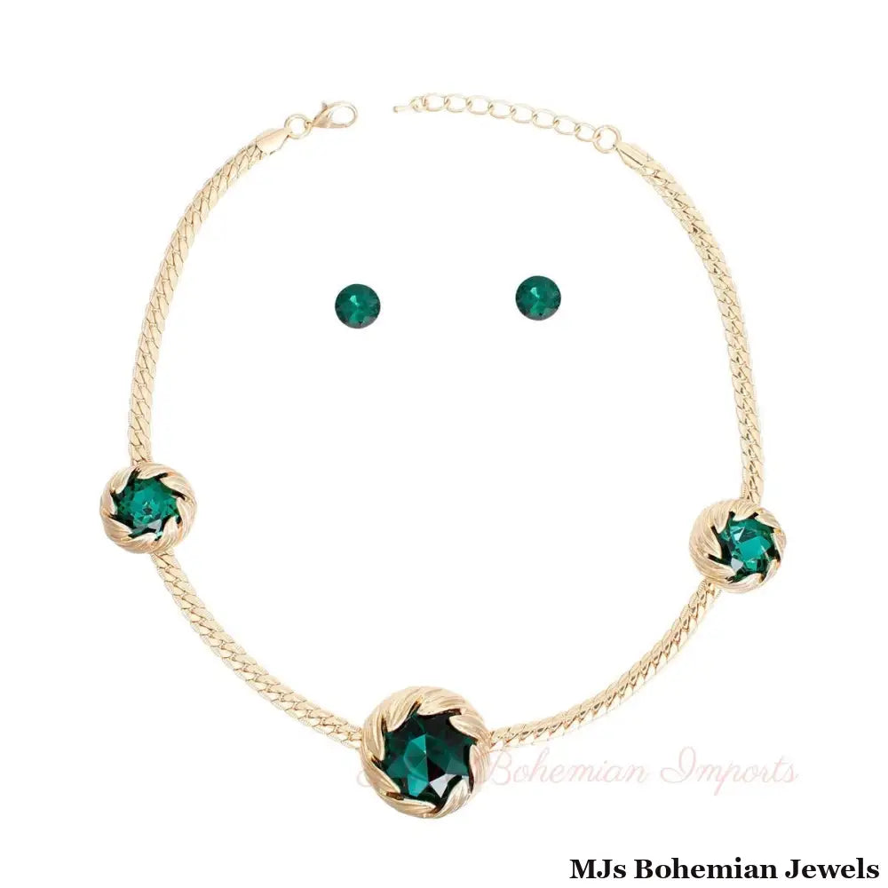 Necklace Green Crystal Double Cut Chain for Women