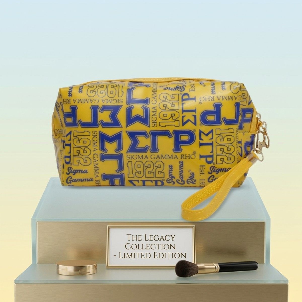 SGRHO Yellow and Blue Graphic Print Makeup Pouch