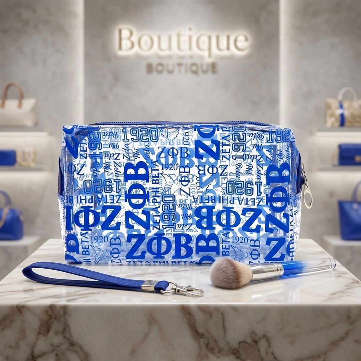 ZPB Blue and Clear Graphic Print Makeup Pouch