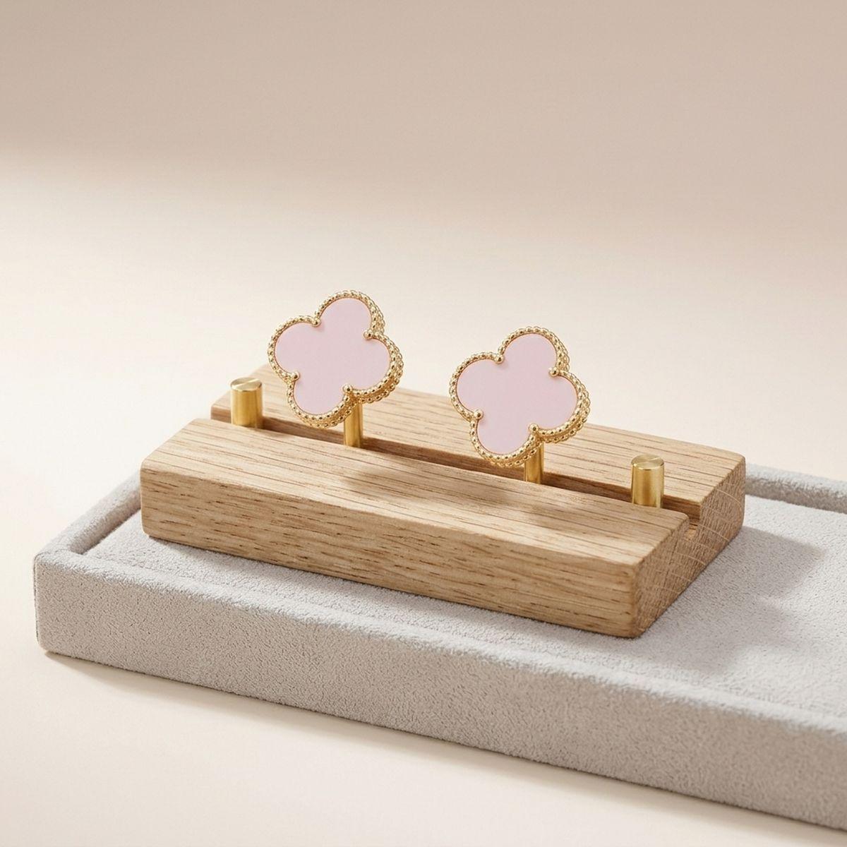 Stud Large Pink and Gold Quatrefoil Earrings