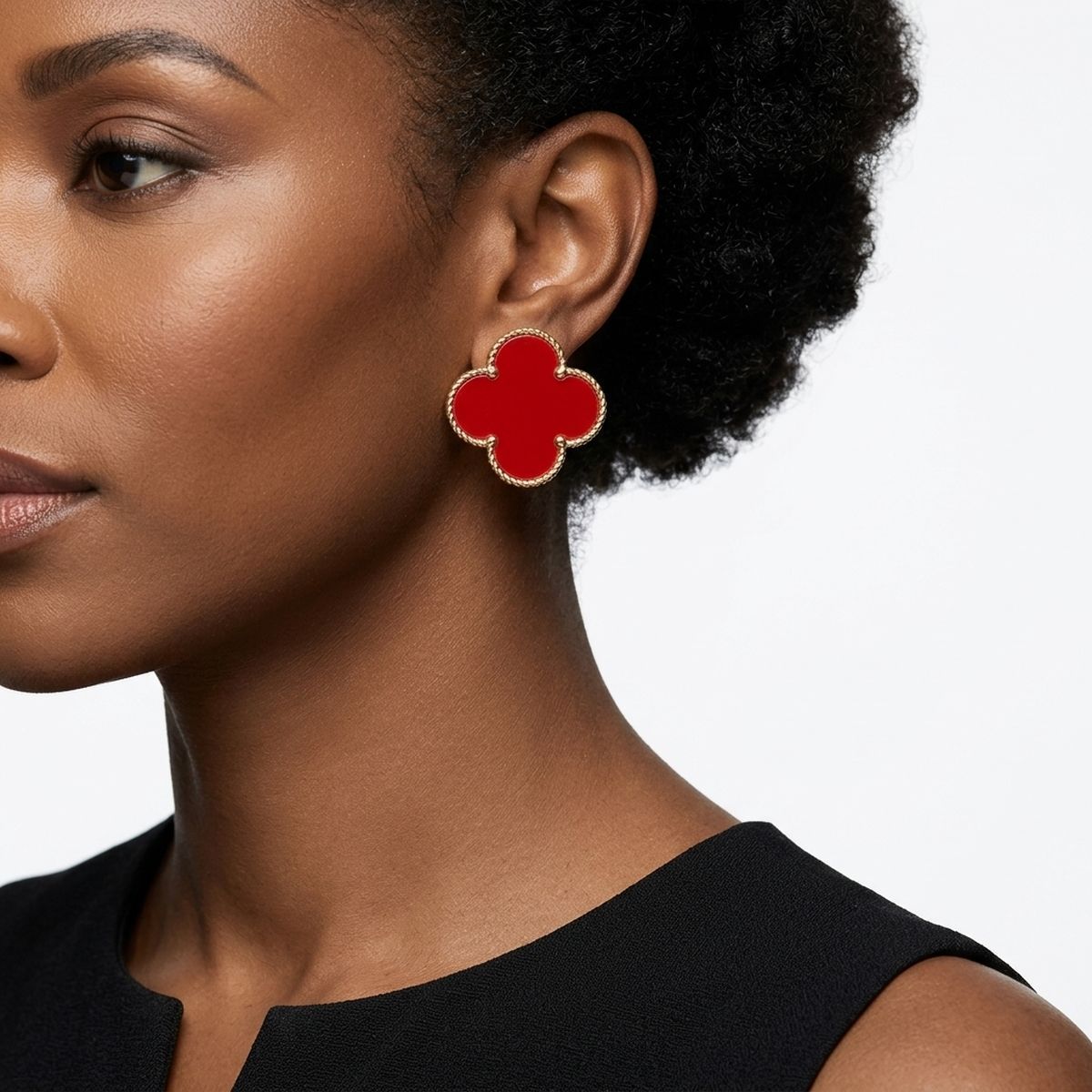 Stud Large Red and Gold Quatrefoil Earrings