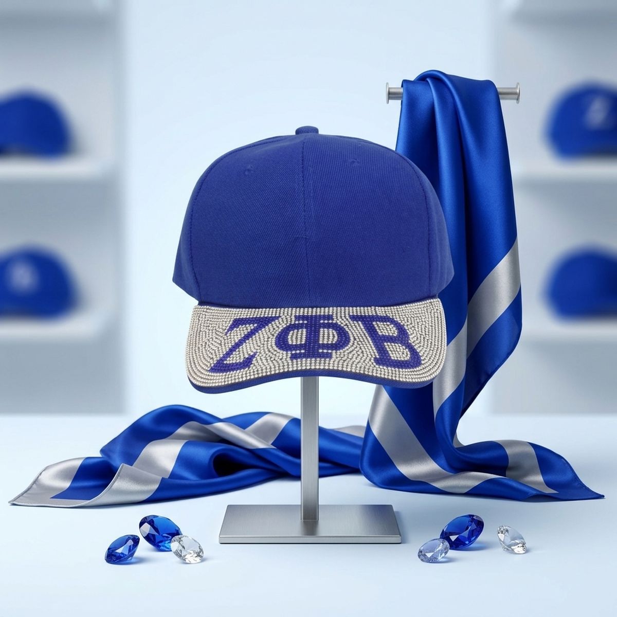 ZPB Blue Canvas Greek Brim Baseball Cap