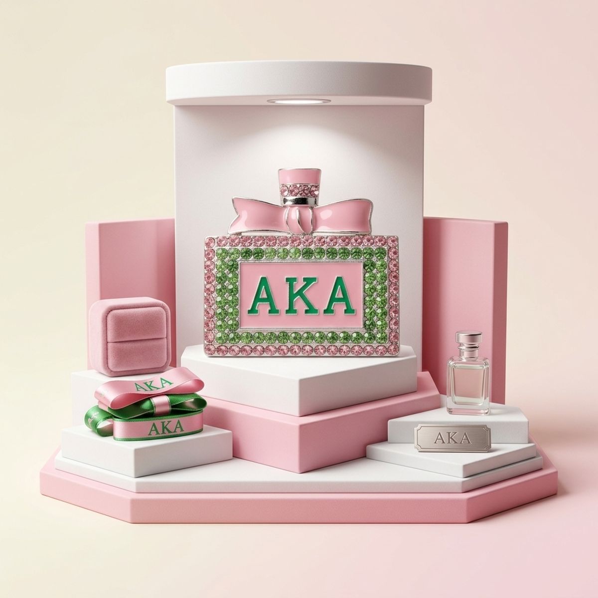 AKA Pink and Green Rhinestone Perfume Brooch