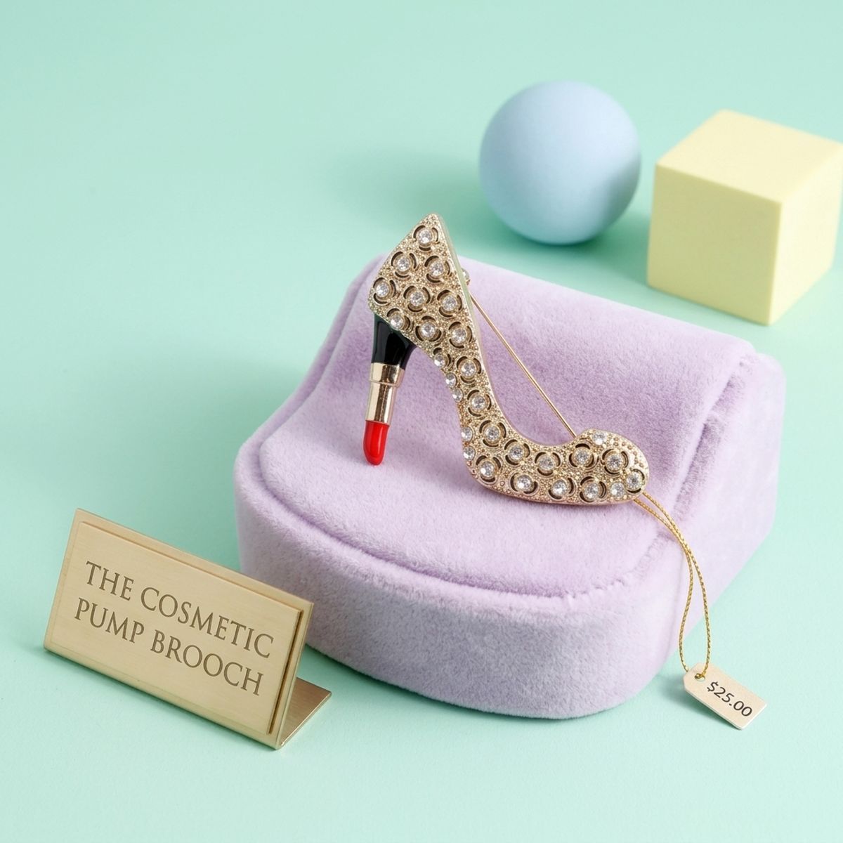 Gold & Clear Leopard High Heel Lipstick Brooch